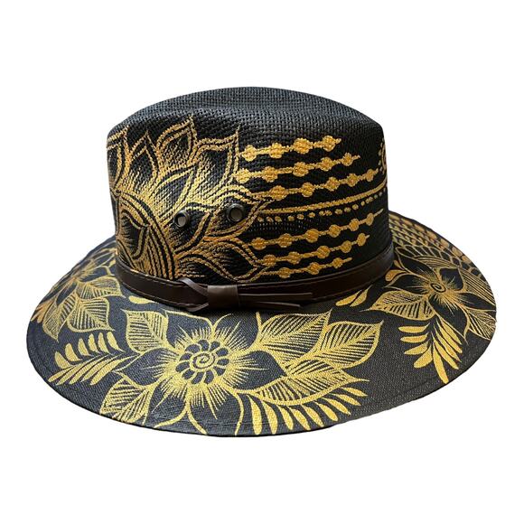 HAT MEXICAN Artisanal Hand Painted Fedora Floral Sombrero Panama Bohemian Black main image 5